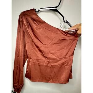 Lulus one shoulder long sleeve shimmery top NWT Size Medium